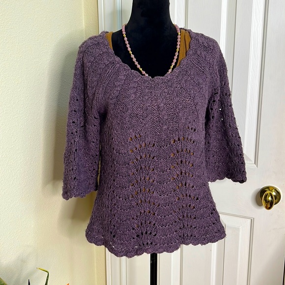 sparrow Sweaters - Sparrow Wool Blend Openwork Purple Sweater Size L Anthropologie